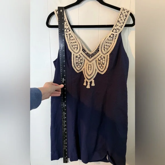 Lilly Pulitzer Largo Shift Dress Lace Neckline Navy Blue Women's Size 12 - Picture 11 of 12